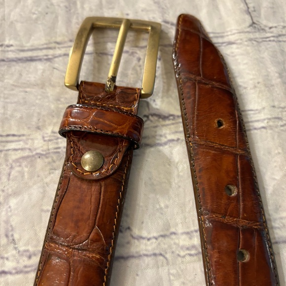 VEARI CROCODILE GENUINE LEATHER BROWN MENS BELT WITH GOLD TONE BUCKLE SIZE 36 - Picture 8 of 11
